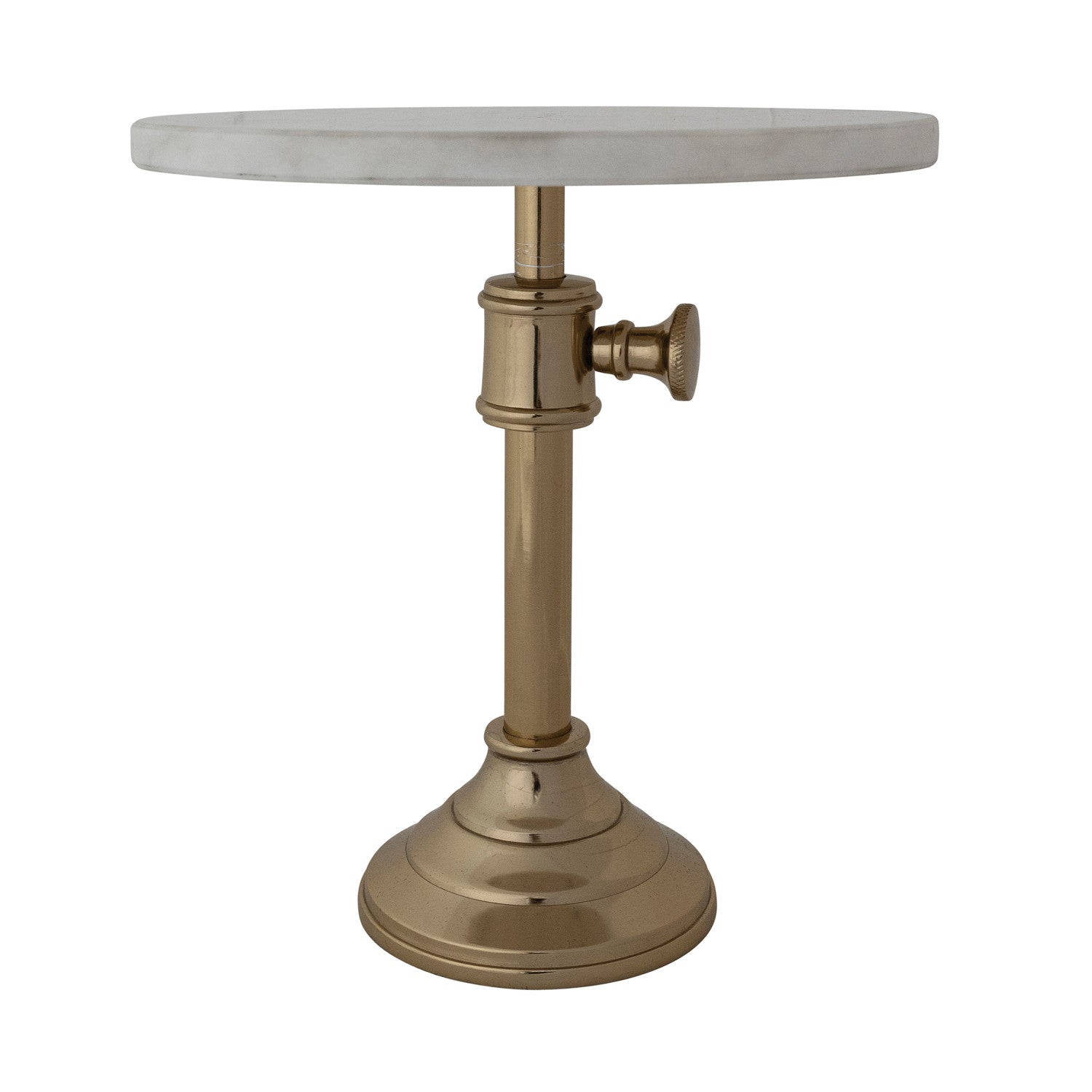 Adjustable Metal Pedestal with Marble Top, Gold Finish & White, KD