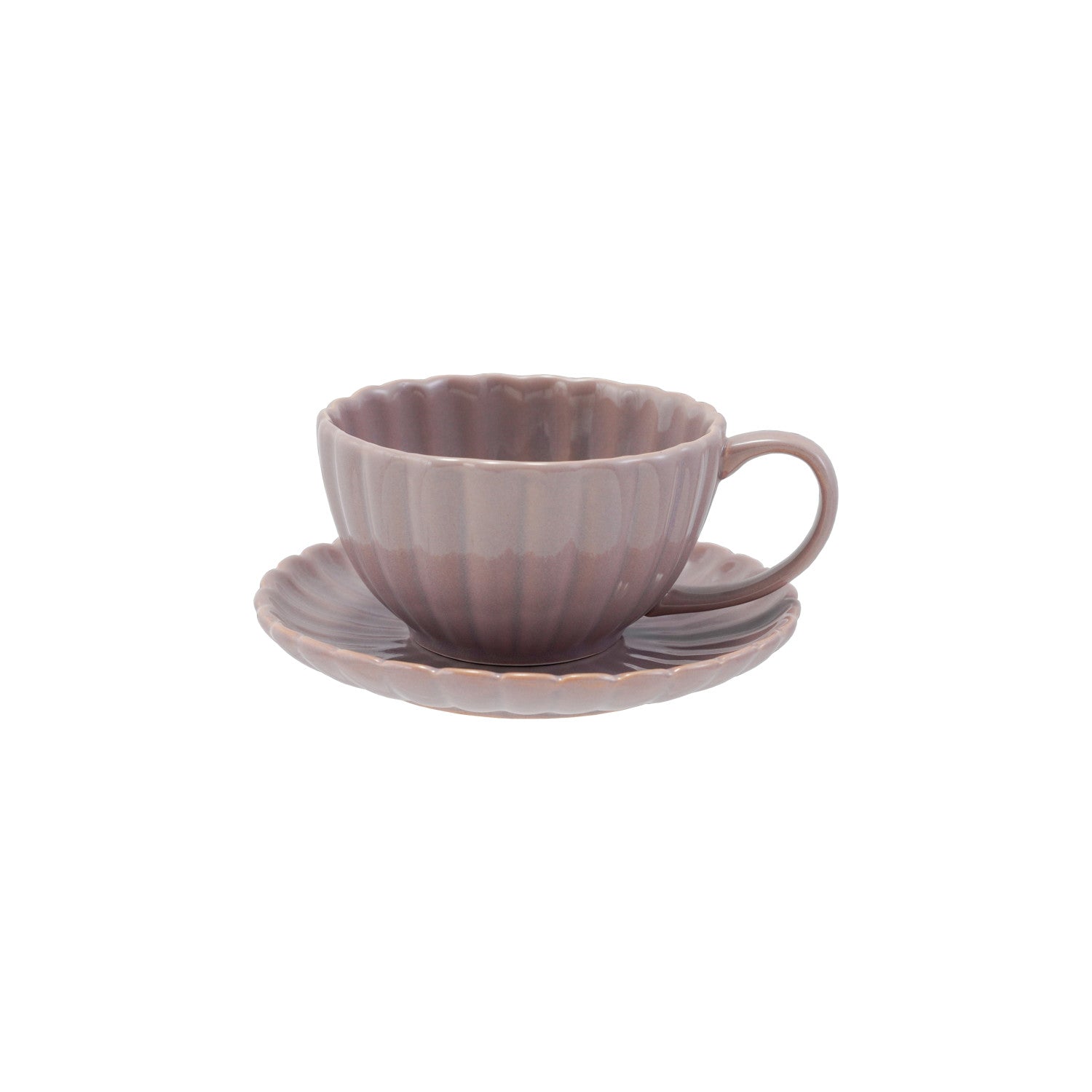 10 oz. Stoneware Ribbed Mug w/ Saucer, Reactive Glaze, Set of 2 (Each One Will Vary)