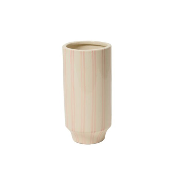 Tapered ceramic vase with pink stripes