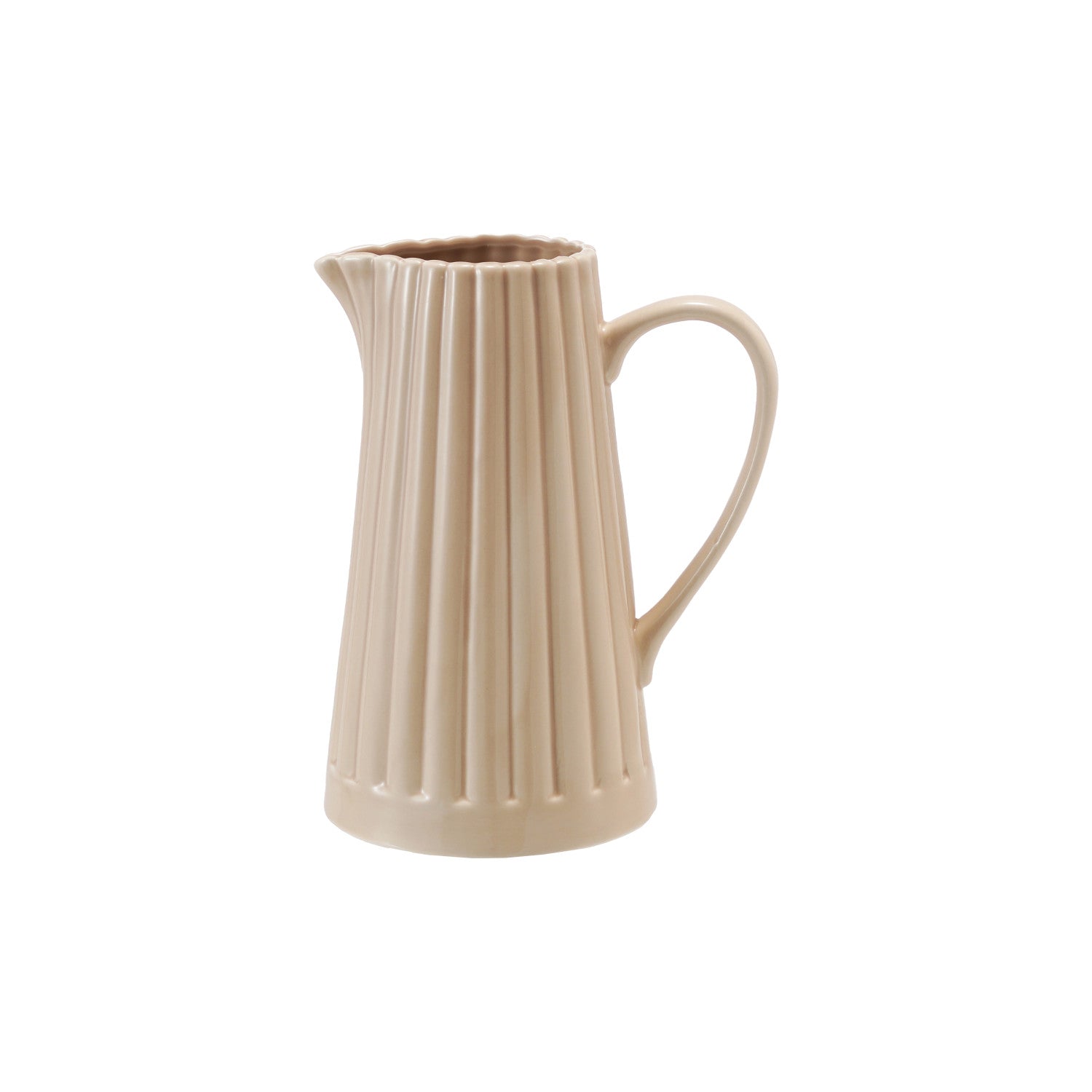 40 oz. Stoneware Ribbed Pitcher, Reactive Glaze, Cream Color (Each One Will Vary)