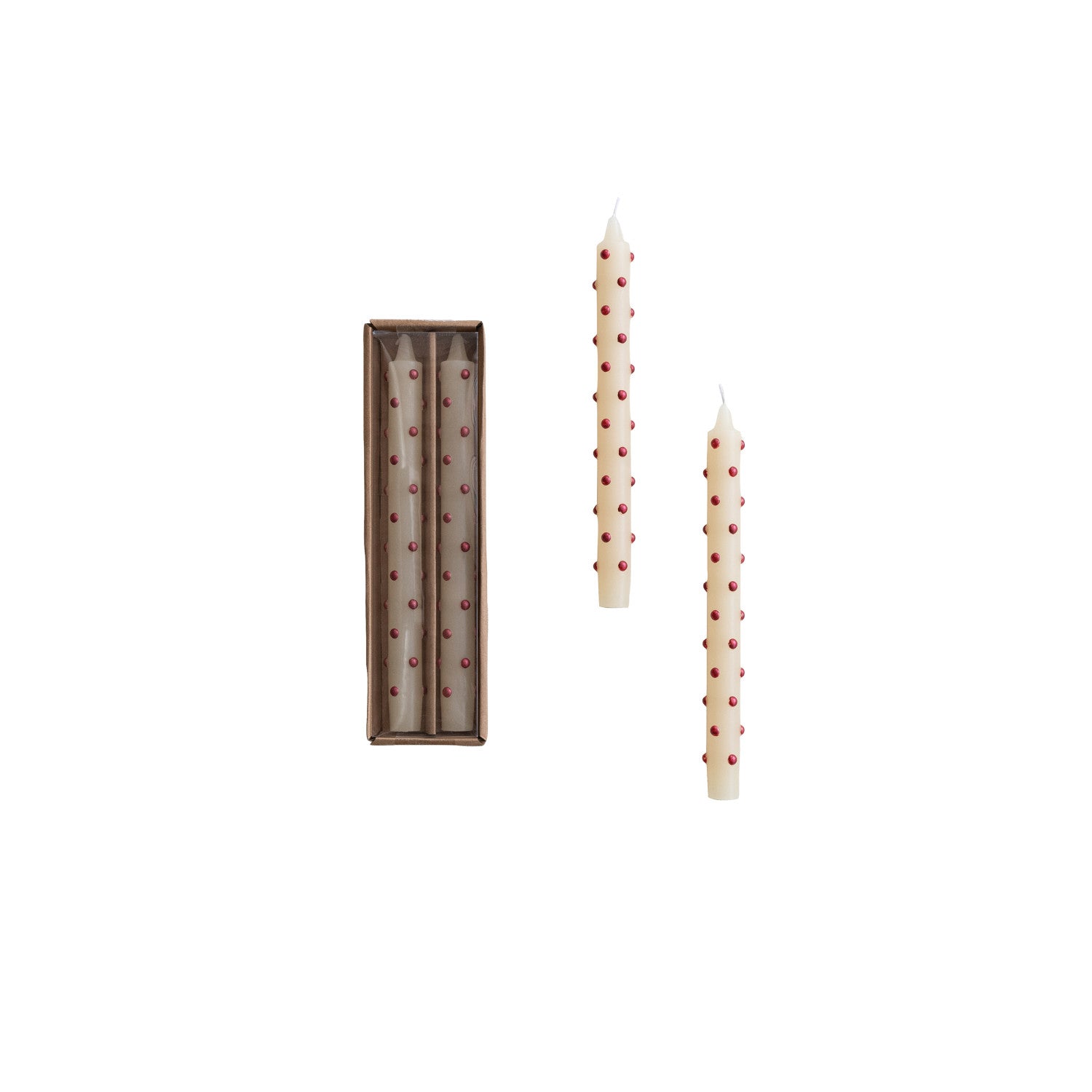 Unscented Taper Candles with 3D Red Dots in Box, Set of 2