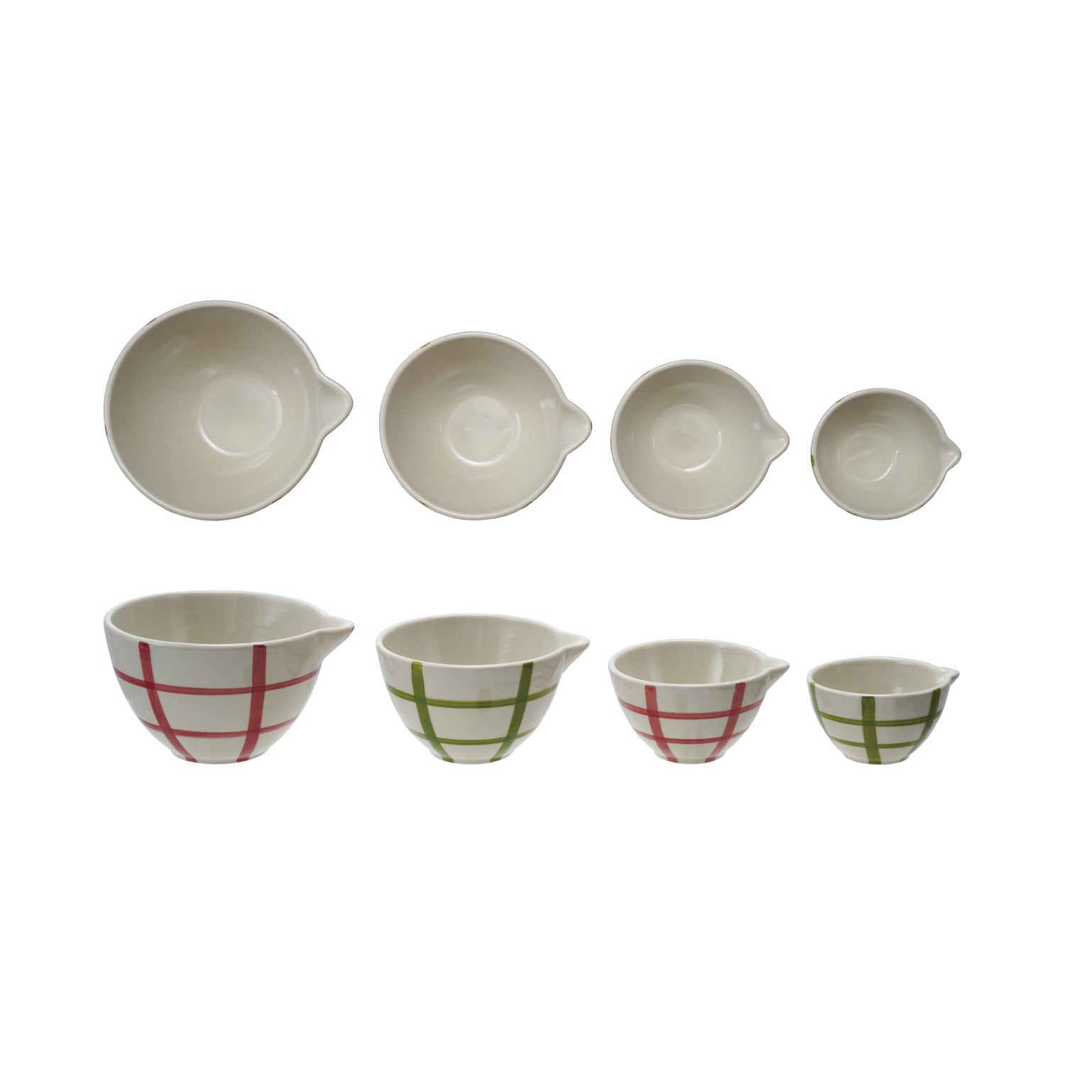 Hand-Painted Stoneware Prep Bowls with Grid Pattern, Set of 4