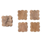 Mango Wood Scalloped Coasters, Natural, Set of 4 Tied w/ Jute
