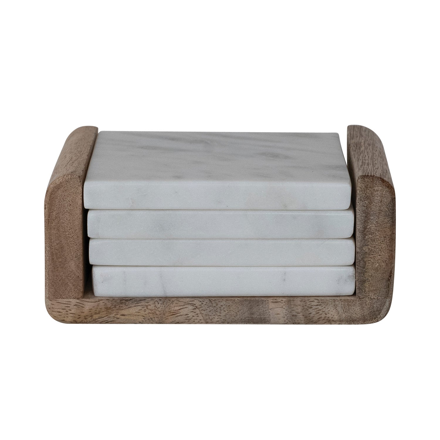Marble Coasters with Mango Wood Holder, Set of 5