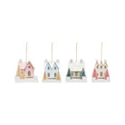 Paper House Ornament with Bottle Brush Trees & LED Light, 4 Styles