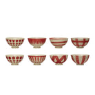 4-1/2" Round x 2-1/4"H Hand-Painted Stoneware Latte Bowl, White and Red, 8 Styles