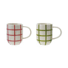 10 oz. Hand-Painted Stoneware Mug with Grid Pattern, 2 Colors