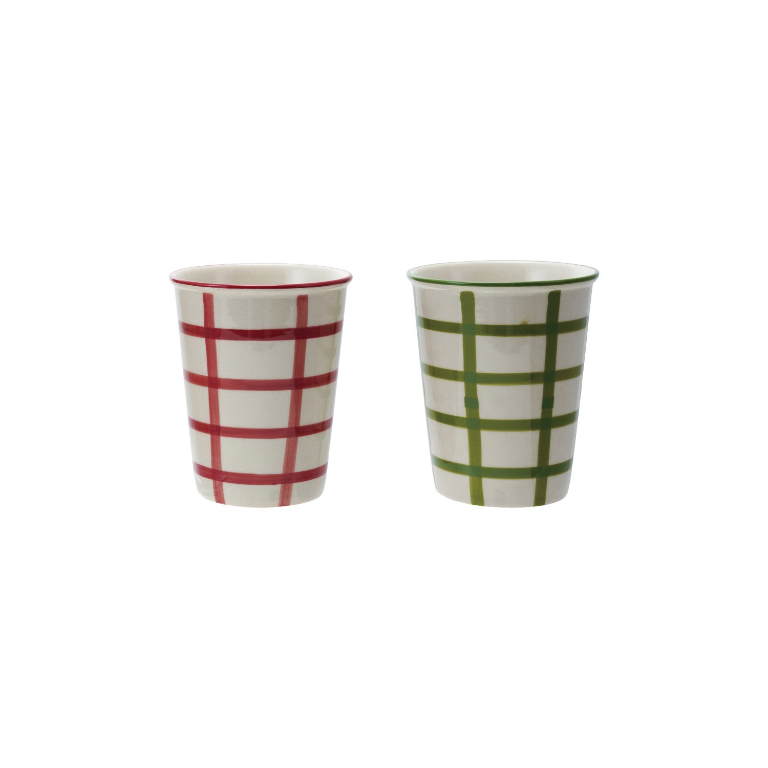 10 oz. Hand-Painted Stoneware Cup with Grid Pattern, 2 Colors