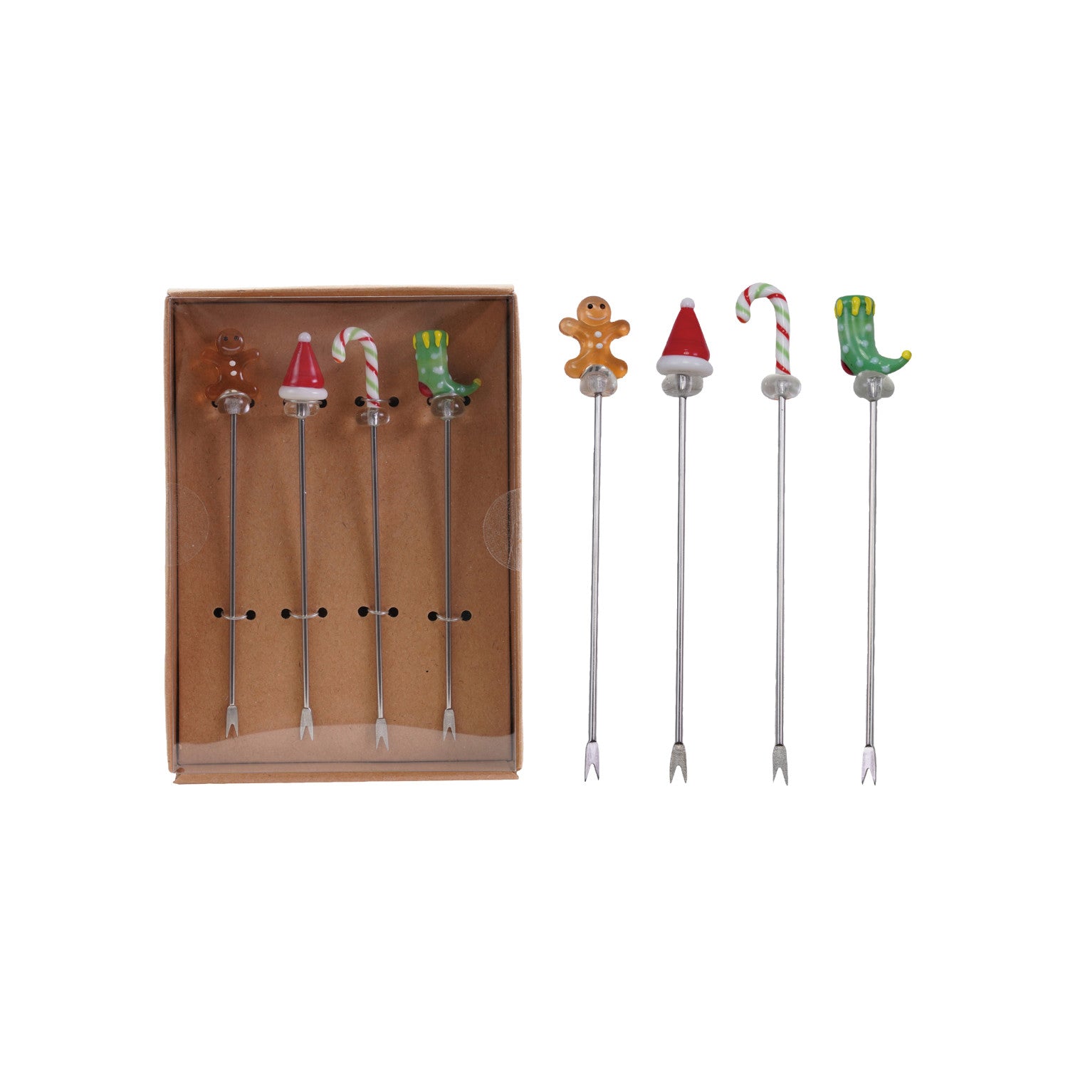 Appetizer Picks with Hand-Blown Glass Icons, Boxed Set of 4