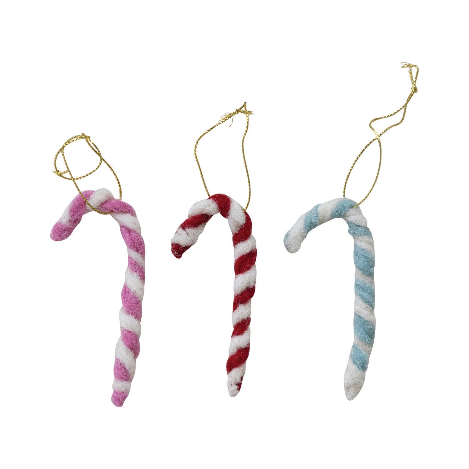 3-1/2"H Handmade Wool Felt & Wire Candy Cane Ornament, 3 Colors